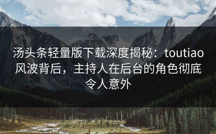 汤头条轻量版下载深度揭秘：toutiao风波背后，主持人在后台的角色彻底令人意外