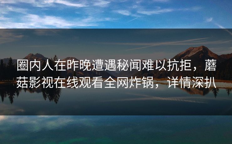 圈内人在昨晚遭遇秘闻难以抗拒，蘑菇影视在线观看全网炸锅，详情深扒